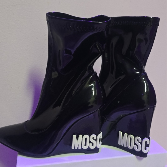 MOSCHINO  Black Wedge Ankle Boots - Picture 1 of 7